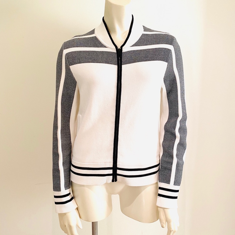 Rag & Bone Zip-up White & Navy Knit Jacket (S)